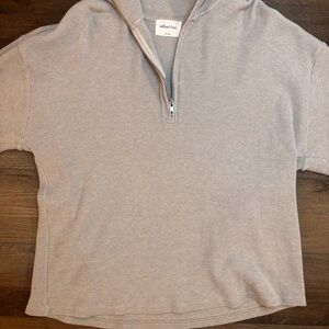 Wilfred Free Light Gray Waffle Knit Half-Zip Hoodie